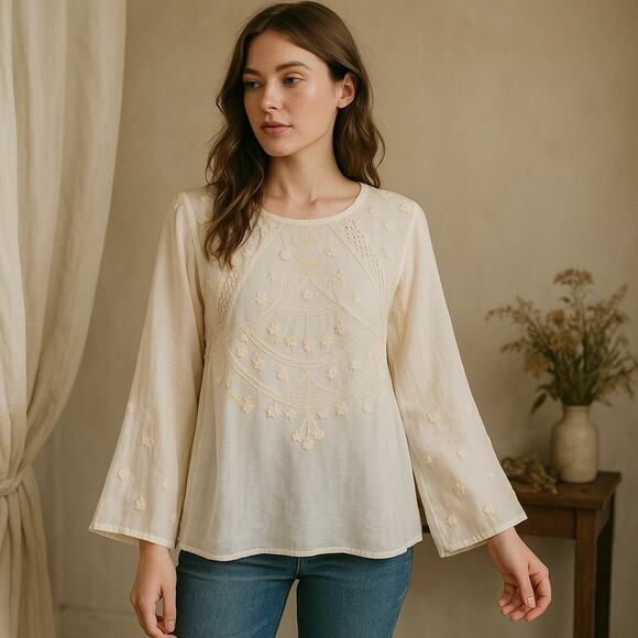 Versona Boho Top Sz Large Embroidered Festival Sheer Lace Cottage Hippie Lace - Picture 1 of 12
